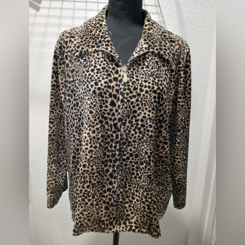 Liz Claiborne Liz Sport Animal Print Velour Jacket Size L EUC